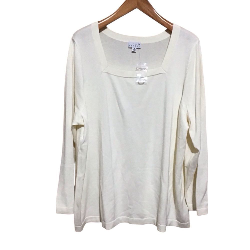 Joan Rivers Cream Square Neck Plus Size Sweater 3X NWOT